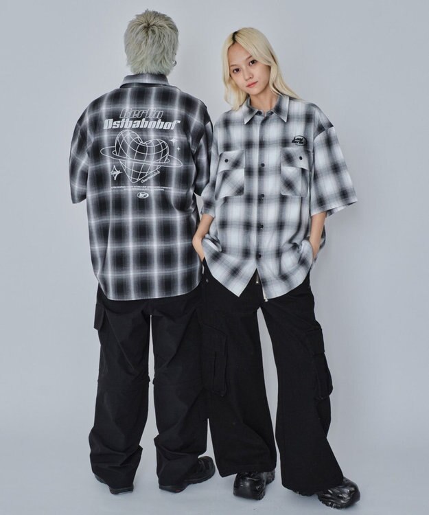 WEGO 【ユニセックス着用ITEM】グラフィックオンブレチェックシャツ（SS） ブラックチェック1