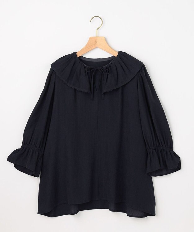 組曲 【先行予約】【WEB限定】シアーリンクルクロス フリル襟ブラウス ネイビー系