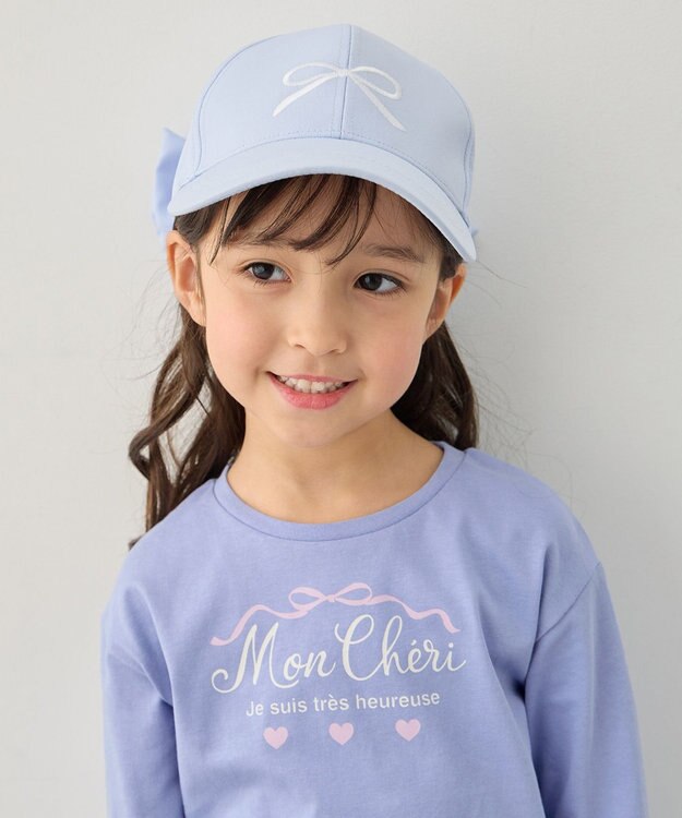 ANY KIDS 【日よけ付き】2WAYリボン刺繍キャップ サックスブルー