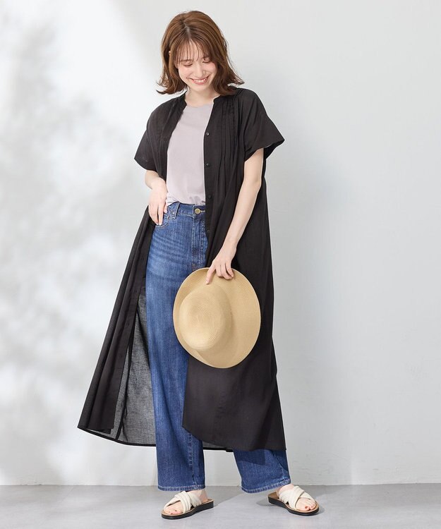 ANY L ピンタックデザインシャツワンピース ブラック