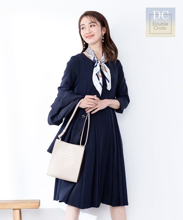 Tiaclasse L 【ダブルクロス】【洗える】ラインワンピース ネイビー