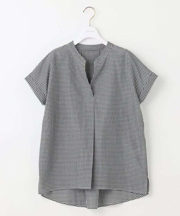 ANY SIS 【洗える】スキッパーイージー シャツ モノトーンギンガム