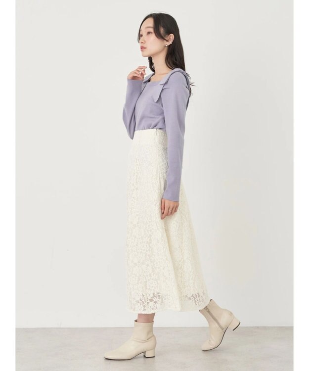 earth music&ecology 肩リボンニットプルオーバー Grayish Blue