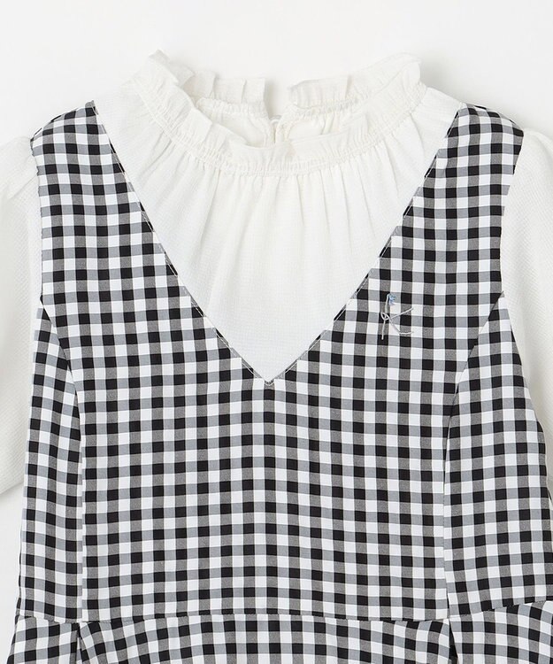 組曲 KIDS 【110-140㎝】ギンガムドッキング ワンピース ブラック系3