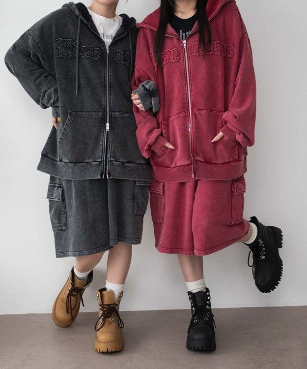 WEGO ロゴヴィンテージウォッシュジップパーカー レッド