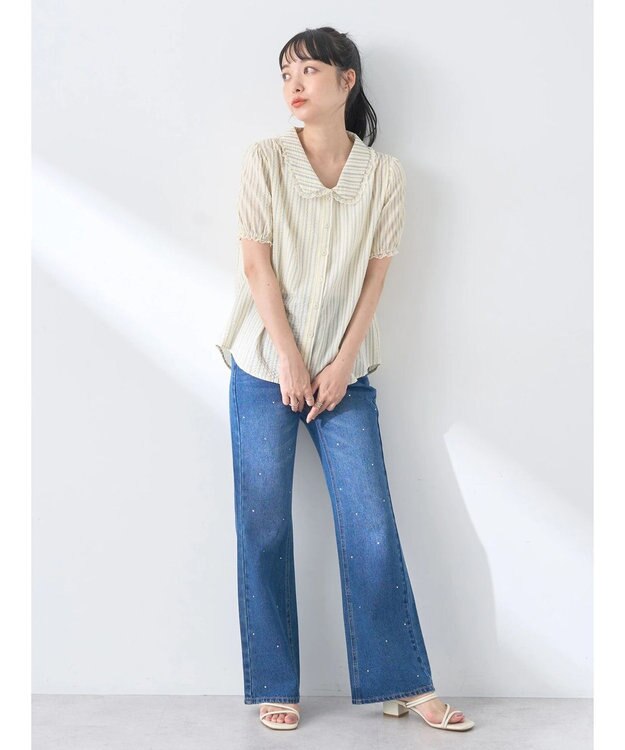 earth music&ecology ミニパフショートスリーブブラウス Sax