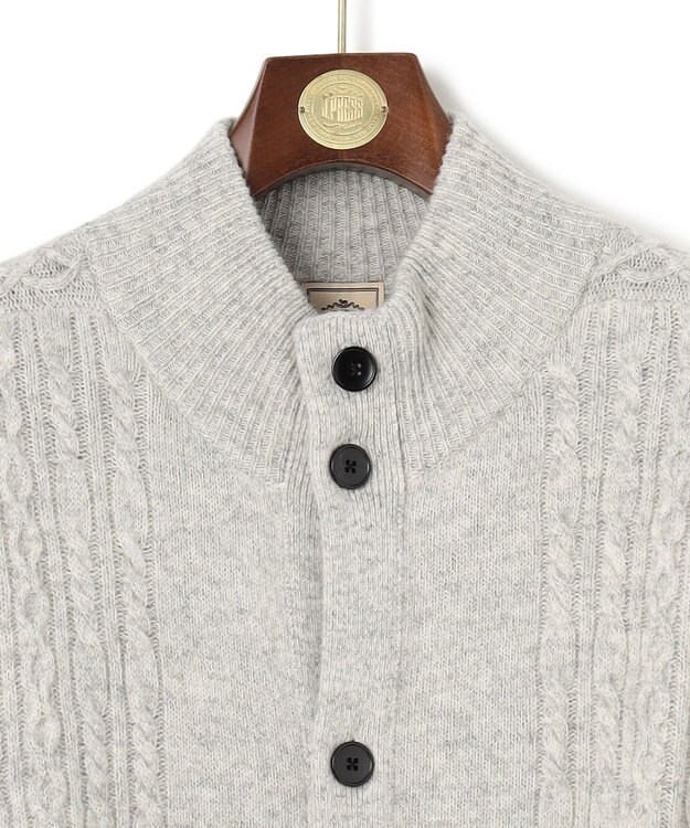 J.PRESS MEN 【KING SIZE】【Cash Lamb’s Wool】ハイネックケーブルカーディガンニット ライトグレー系