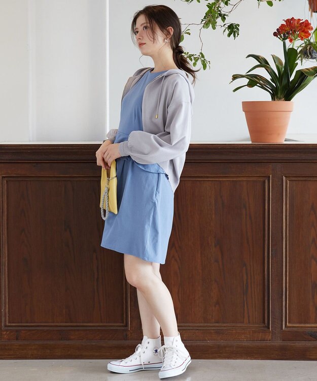 Feroux 【UVカット・接触冷感】パフスリーブニット パーカー ライトグレー系