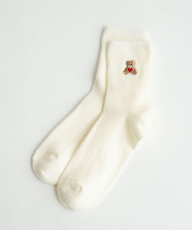 WEGO ハートクマ刺繍ソックス オフホワイト