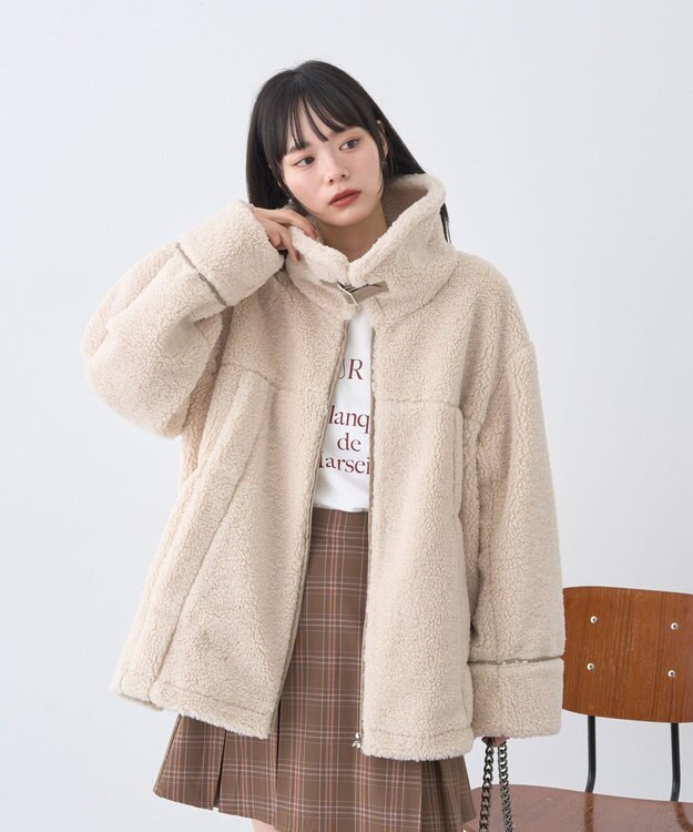 earth music&ecology ボアZIPブルゾン Ivory