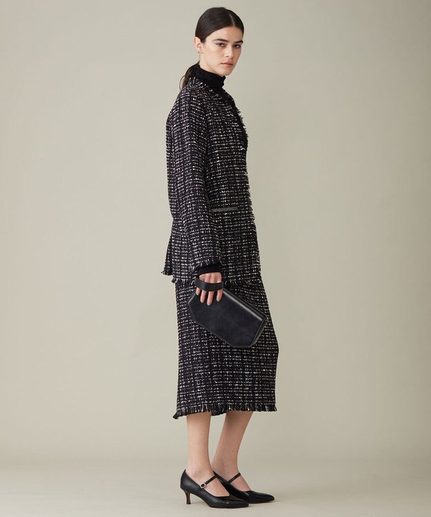 ICB 【セットアップ着用可能】ロービングツイード ノーカラージャケット ブラック×オフホワイト系