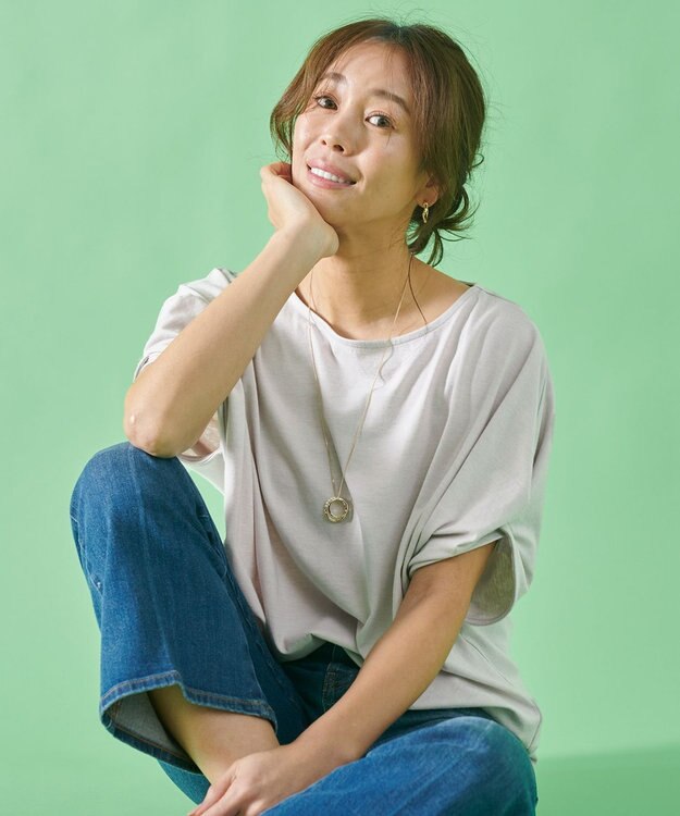 ANY 【接触冷感/UVケア/シワになりにくい】ドルマンスリーブ Tブラウス ライトグレー