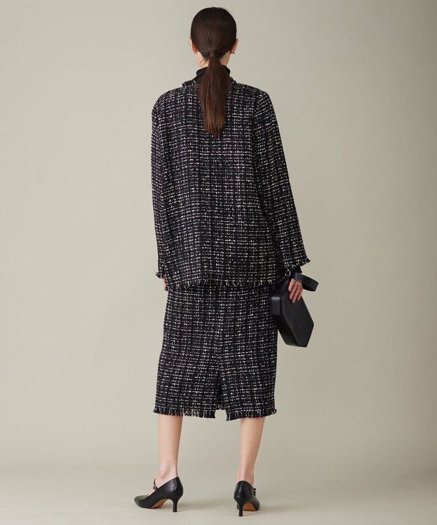 ICB 【セットアップ着用可能】ロービングツイード ノーカラージャケット ブラック×オフホワイト系