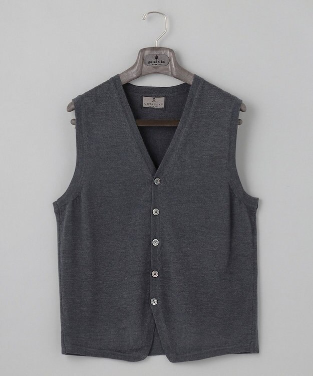 GOTAIRIKU 体温調整に【洗える/チクチクしにくい/ピリングしにくい】イタリア糸 ハイゲージ ベスト_WOOL100% グレー系