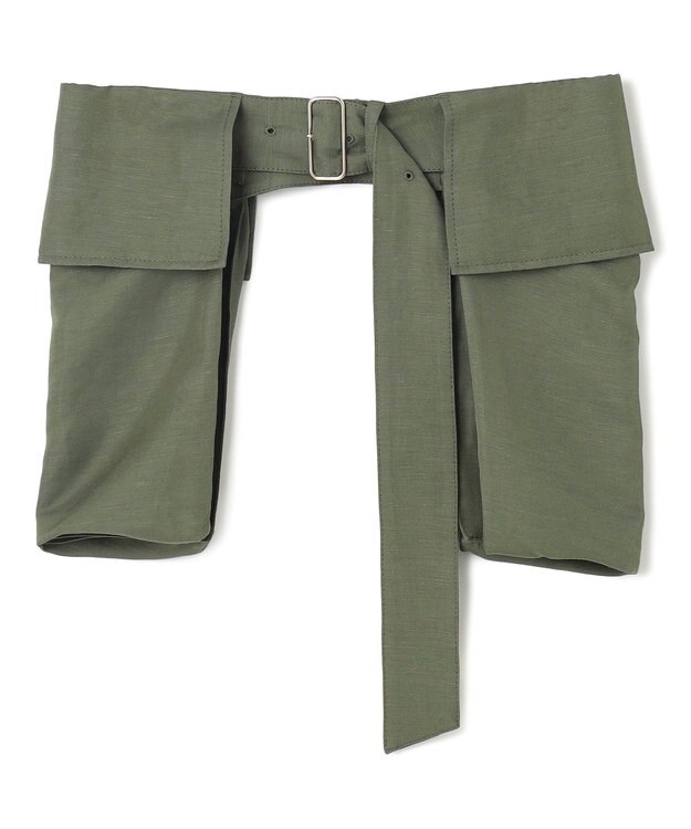 BEIGE， 【洗える】BERNARD / リネンワイドポケット付きラップベルト Olive