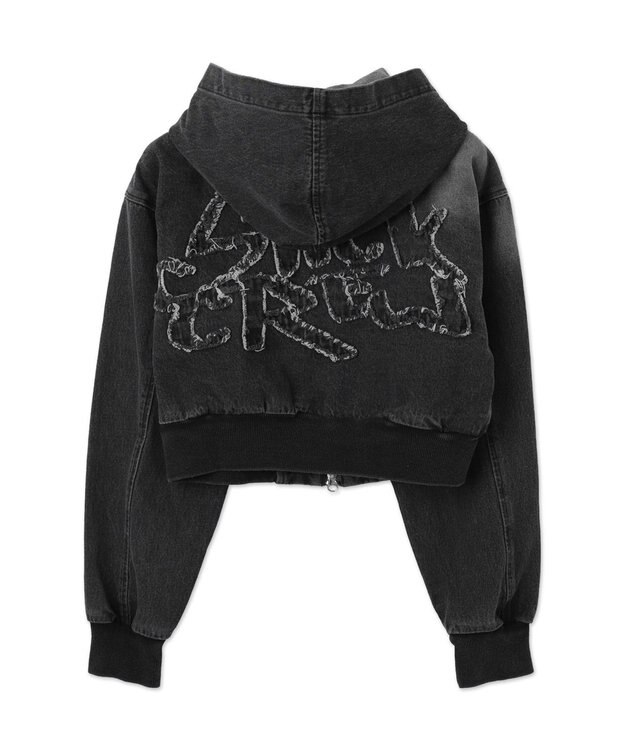 WEGO ヴィンテージウォッシュショートフードブルゾン ブラック