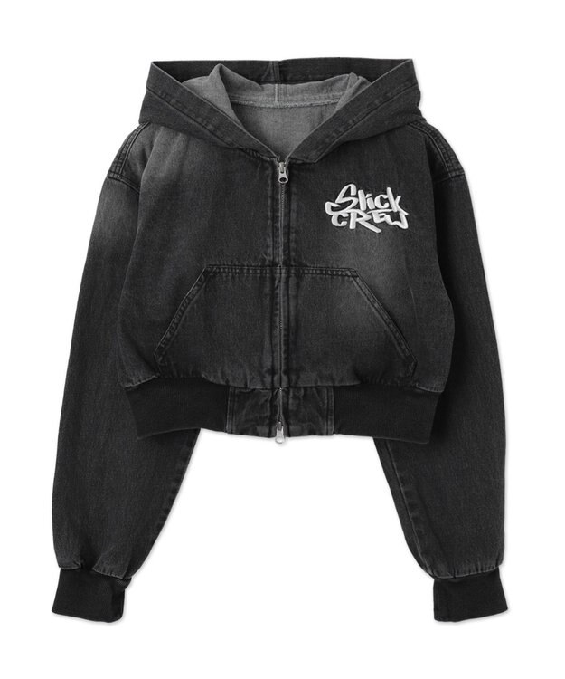 WEGO ヴィンテージウォッシュショートフードブルゾン ブラック