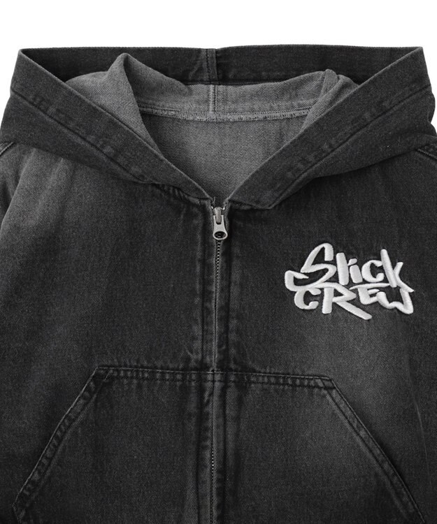 WEGO ヴィンテージウォッシュショートフードブルゾン ブラック