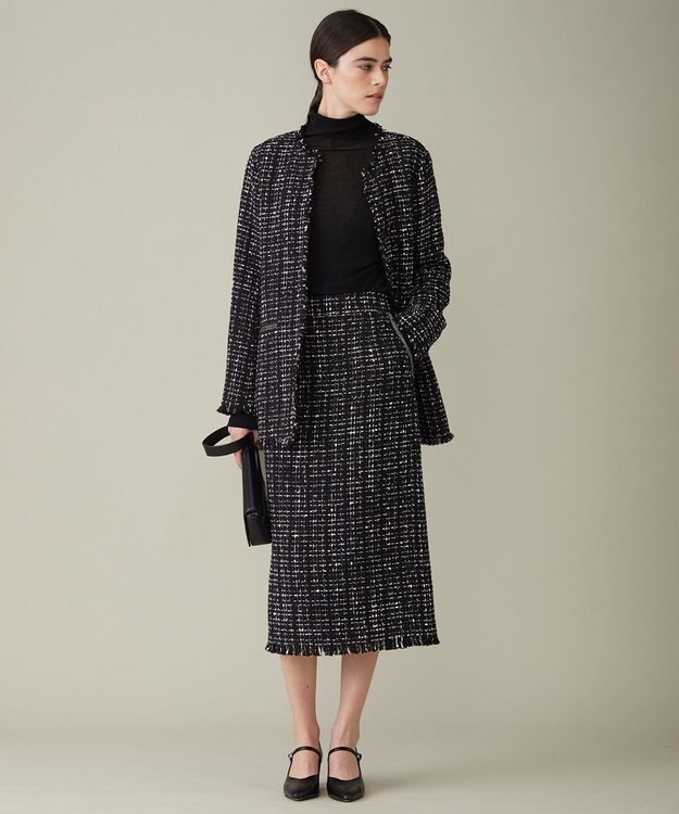 ICB L 【セットアップ着用可能】ロービングツイード ノーカラージャケット ブラック×オフホワイト系