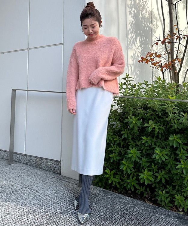 UNFILO L 【選べる着丈】ダブルクロス Iラインスカート [新色]ライトグレー