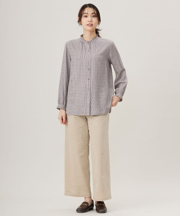 J.PRESS LADIES L 【洗える】サイロチェック＆ストライプ ブラウス モノトーンチェック系