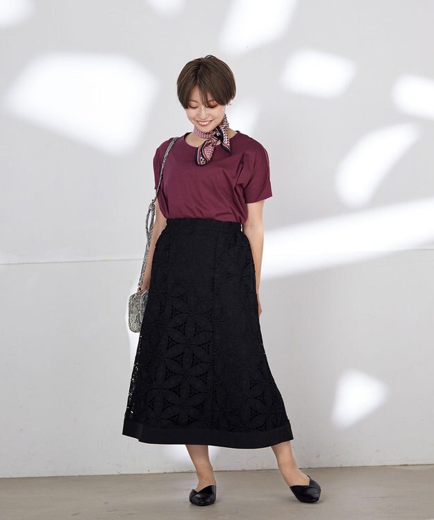 Tiaclasse L 【洗える】花柄レースマーメイドスカート ブラック