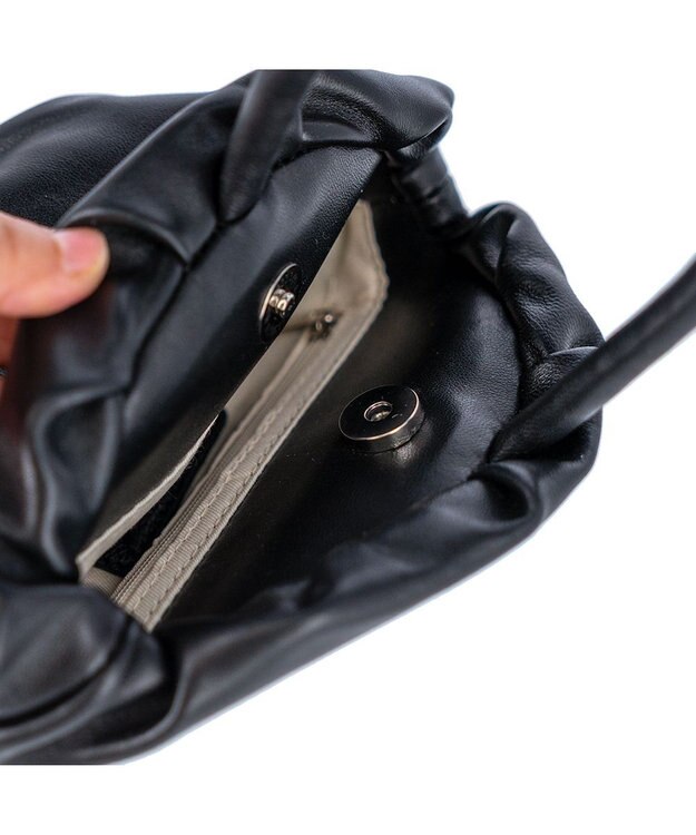 tsumori chisato CARRY ラムギャザー ワンハンドル 手提げ ハンドバッグ ブラック