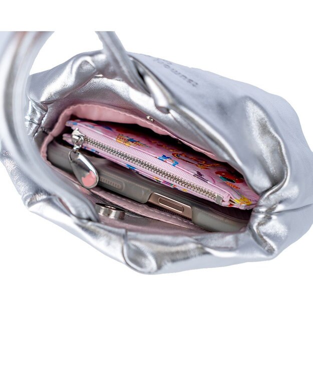 tsumori chisato CARRY ラムギャザー ワンハンドル 手提げ ハンドバッグ シルバー