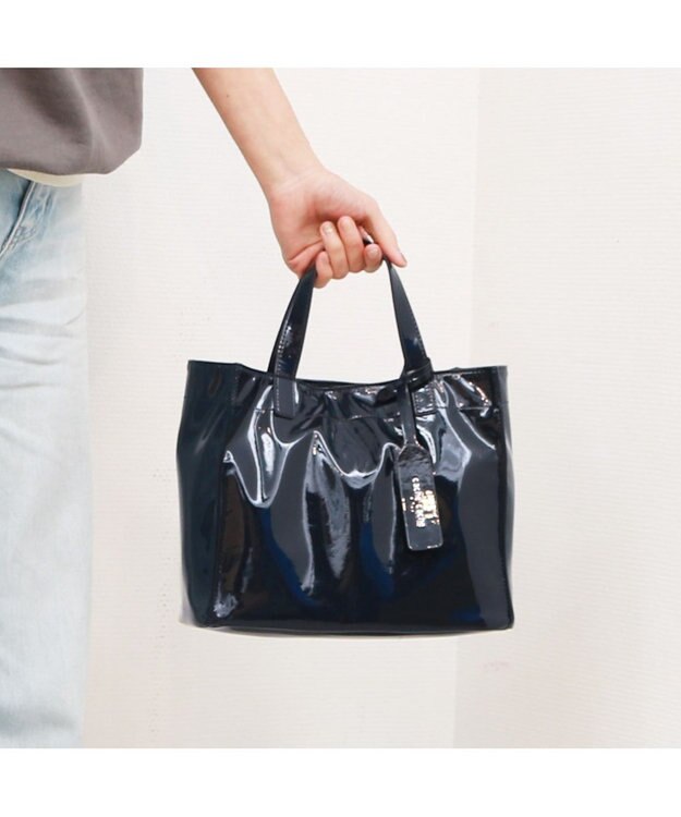 UNBILLION カシュカシュ cachecache / ソフトエナメルスクエア手提げトートS ダークネイビー