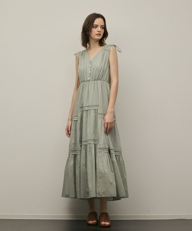 GRACE CONTINENTAL コットンシルクティアードワンピース グリーン