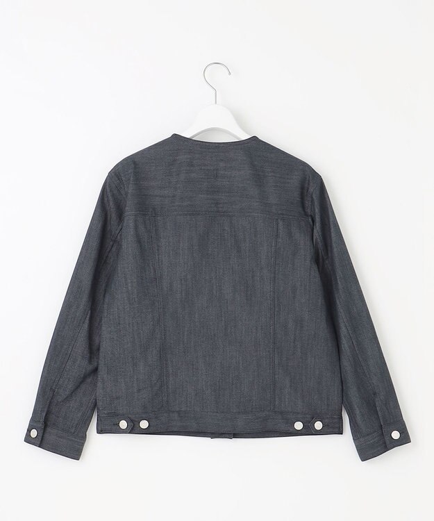 J.PRESS LADIES 【洗える】セルロースシャンブレー ノーカラー デニム ジャケット ネイビー系