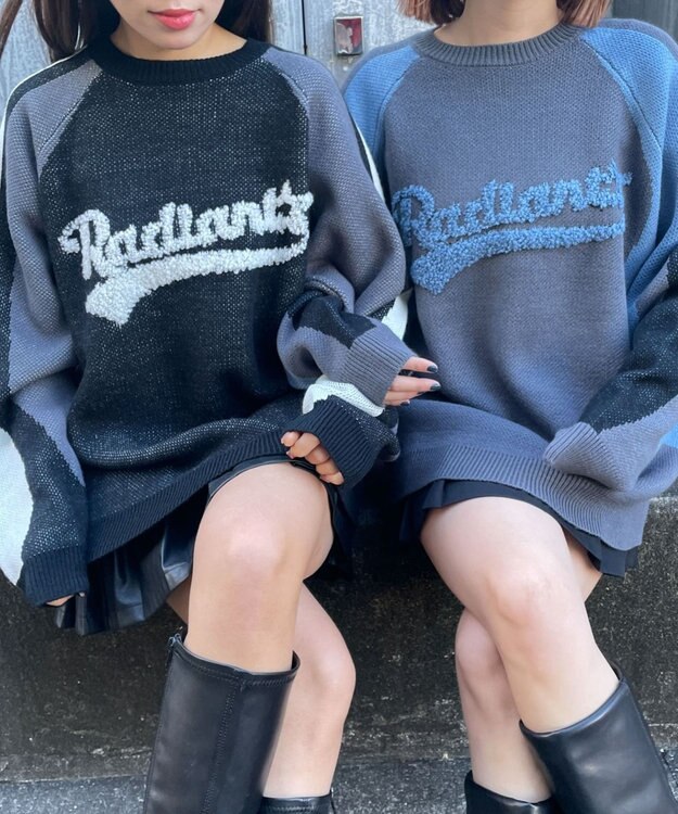 WEGO サガラロゴ配色BIGニットプルオーバー サックス