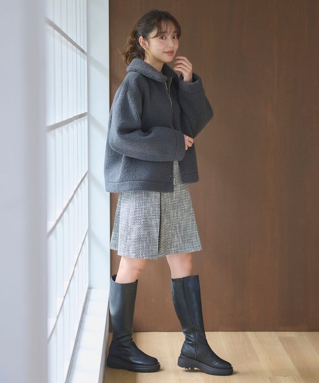 Feroux 【セットアップ対応】ツイードミニ スカート ブラック系2