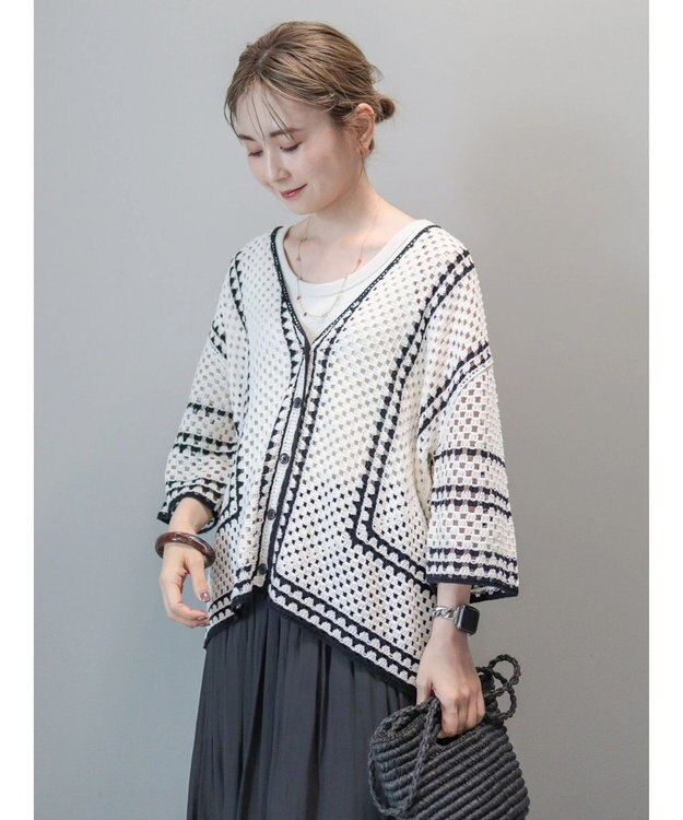 AMERICAN HOLIC クロシェ半袖カーディガン Ivory