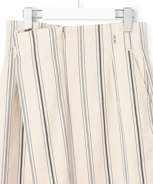 23区 S 【洗える】コットンリネンストライプ Iライン スカート ベージュ×ブラックストライプ