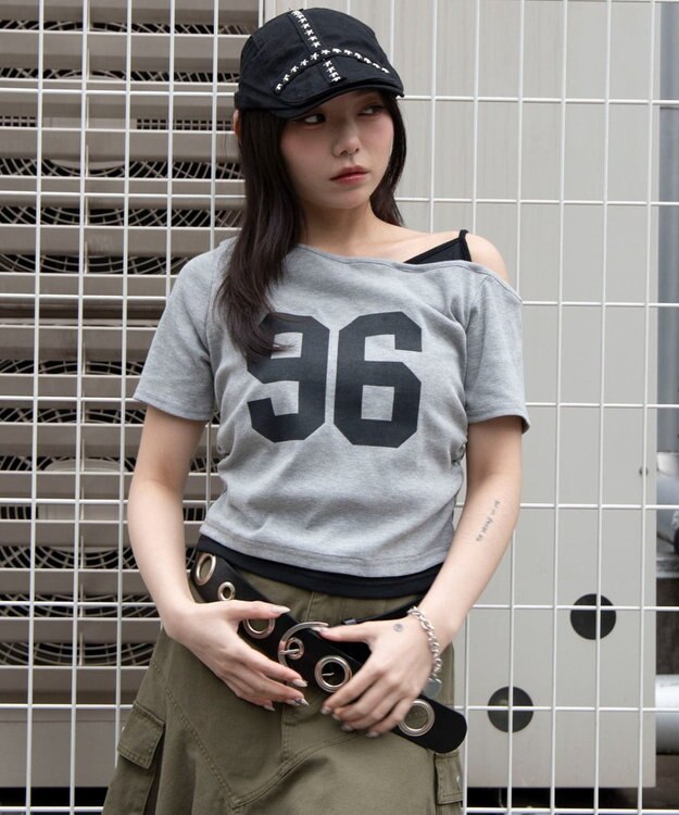 WEGO レイヤードドッキングワンショルちびT 杢グレー