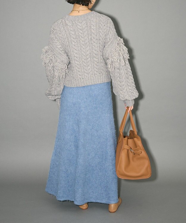 Green Parks フリンジスリーブショート丈ケーブルニット Light Gray