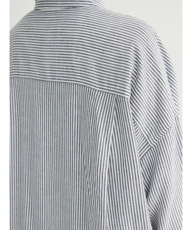 Green Parks リネンレーヨン２ｗａｙシャツ Stripe Black