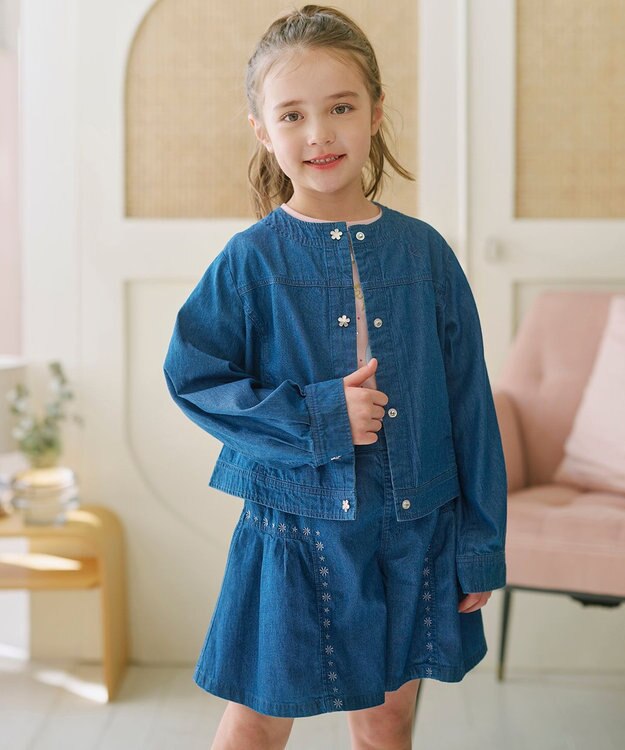 組曲 KIDS 【150-160㎝】 ブルーフラワーデニムキュロット ネイビー