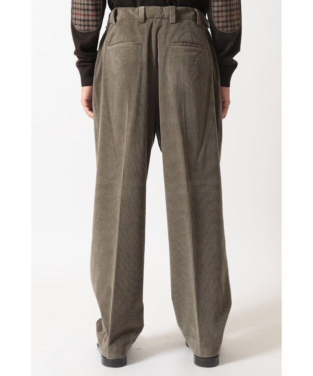 DAKS ソフトコーデュロイ ワイドレッグ ディーププリーツパンツ カーキ