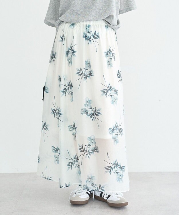 earth music&ecology フラワーシアープリントスカート Off White