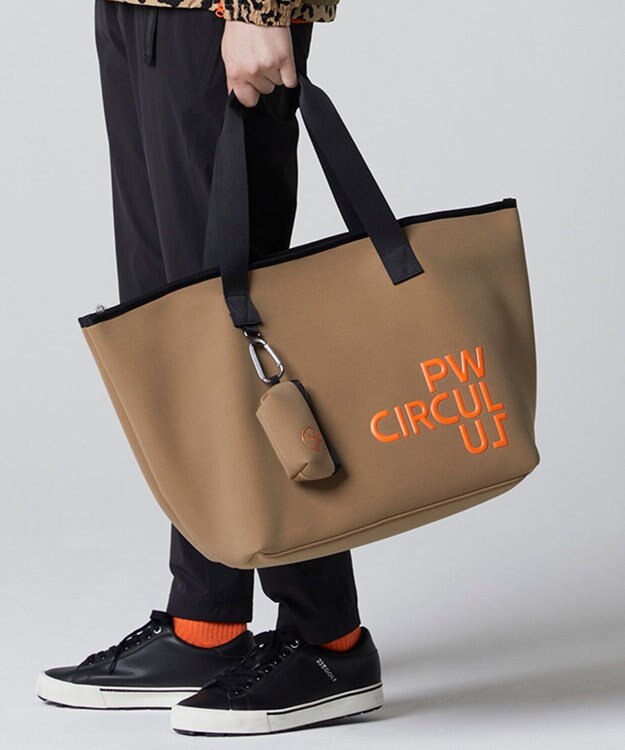 PW CIRCULUS 【UNISEX】ロゴ トートバック クラッチバッグ付き ベージュ×オレンジ