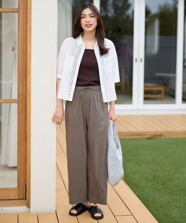 ANY 【新色追加/洗濯機可/ウエストゴム/接触冷感/UVケア/6色展開】清涼リラックスパンツ モカ