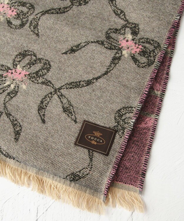 TOCCA 【フランス製】SHAKE RIBBON JAQUARD STOLE  ストール ライトグレー系