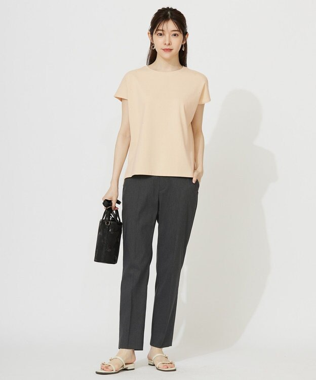 ANY SIS 【ストレッチ・接触冷感・撥水・UVカット・洗える】エアリーストレッチ テーパードパンツ シャンブレーブラック