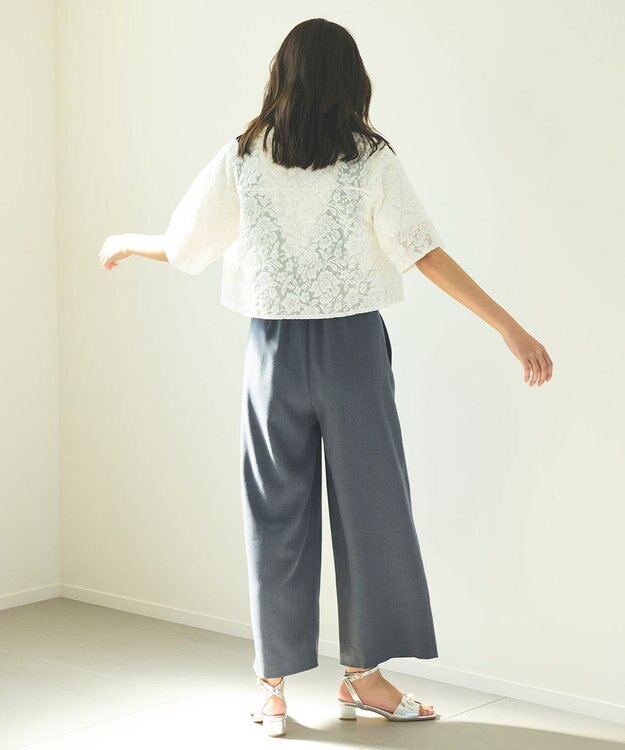 Feroux 【洗える】フラワーレース シャツ ホワイト系