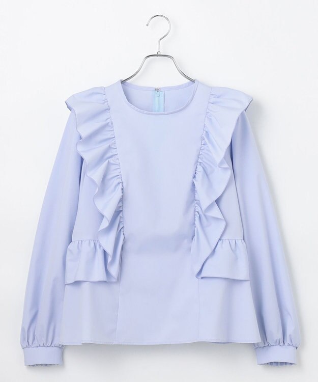 #Newans 【洗濯機可能/シワになりにくい】〈小柄さんにお勧め〉バーティカルフリルブラウス ライトブルー