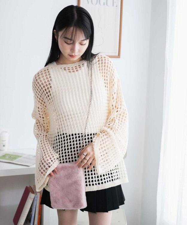 WEGO ファーチェーンミニショルダー ライトピンク