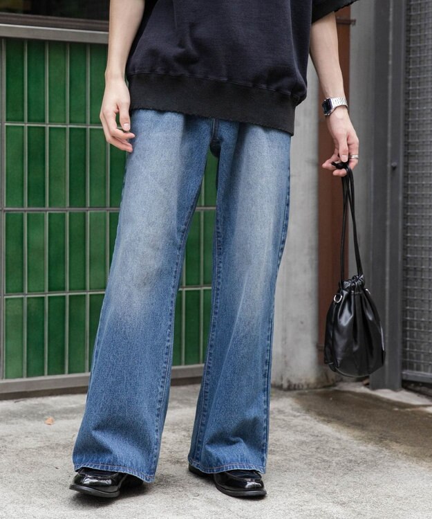 WEGO 【ユニセックス着用ITEM/SMLサイズ展開】デニムルーズフレアパンツ デニム中濃色