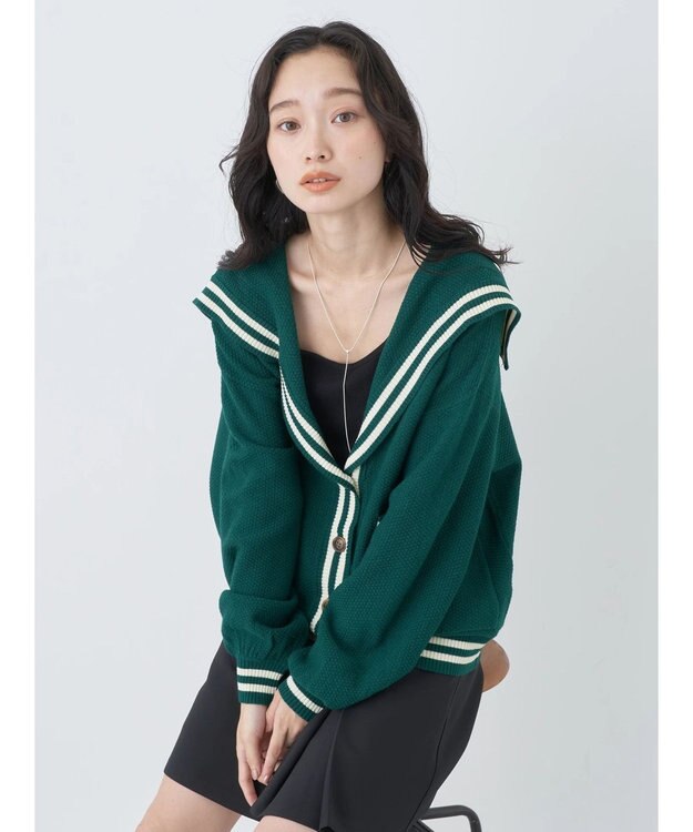 earth music&ecology セーラーニットカーディガン Green
